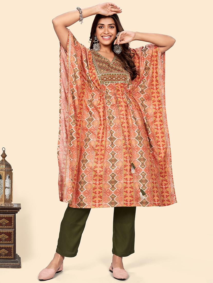 orange rayon kurta pant  set - 18306238 -  Zoom Image - 0