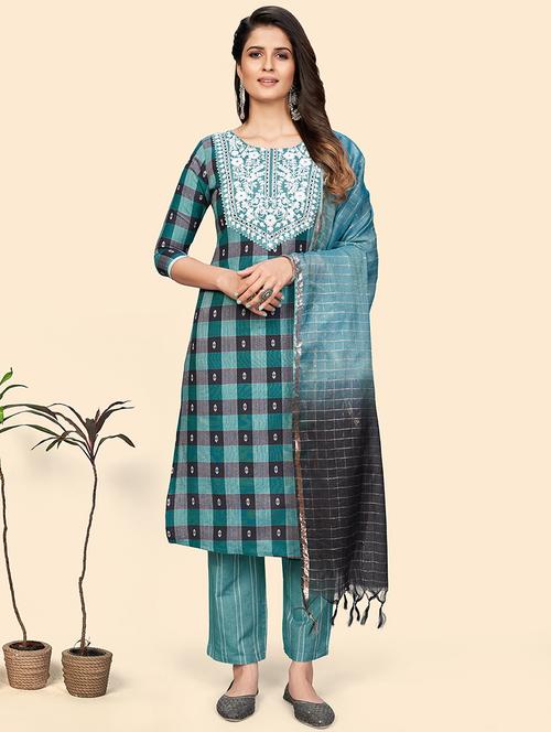 turquoise cotton suit set - 18306248 - Standard Image - 0