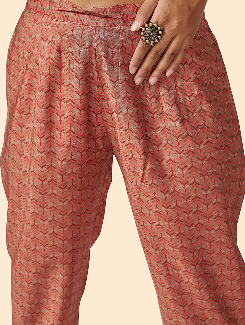 olive art silk kurta pant set - 18306273 - Standard Image - 3