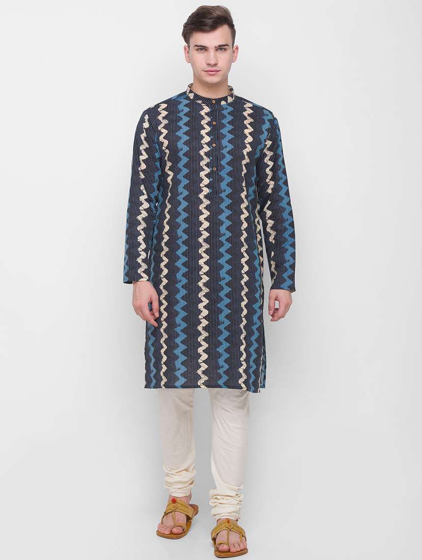 blue kaantha chevron printed kurta