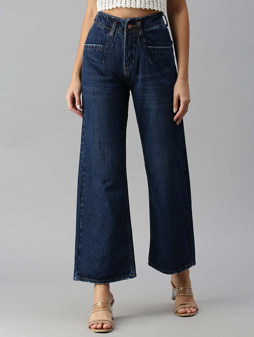 women's plain wide leg jeans