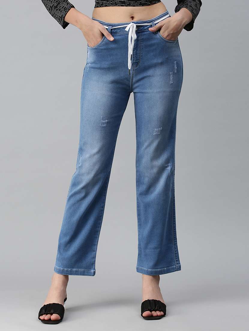 women's distress bootcut fit jeans