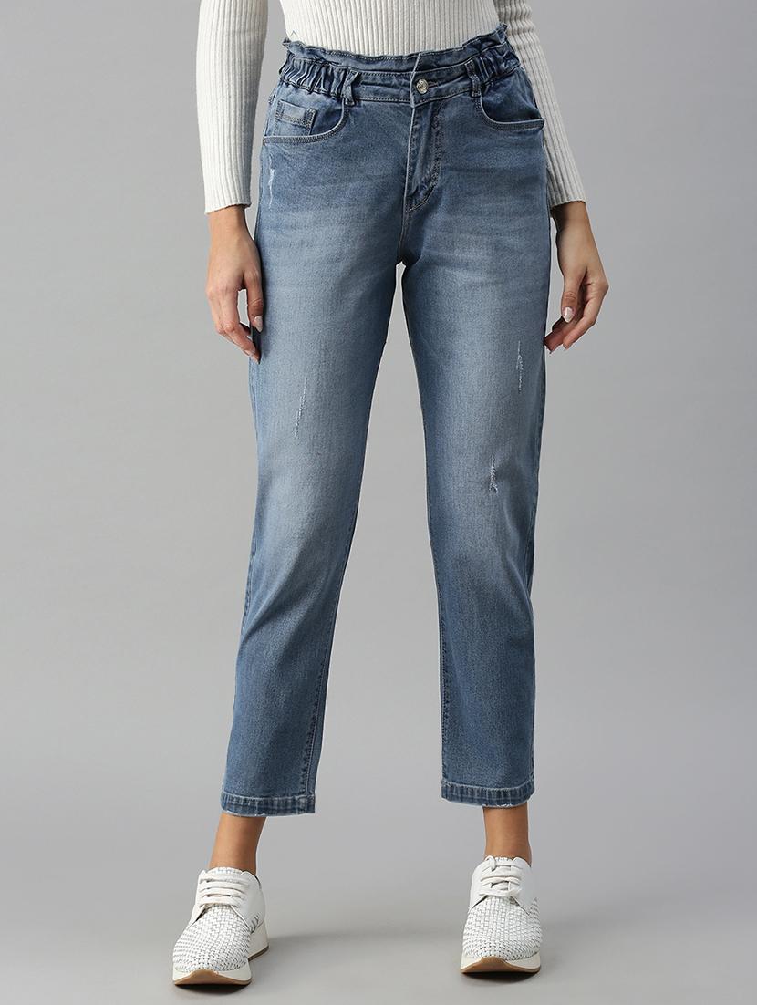 high rise distress wash denim jean - 18306595 - Zoom Image - 0