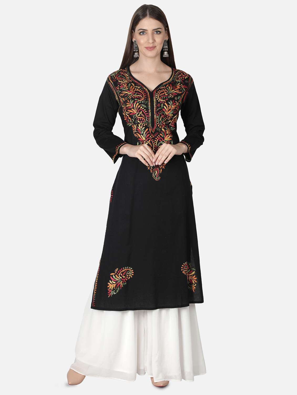 black chikankari straight kurta - 18306951 - Zoom Image - 0