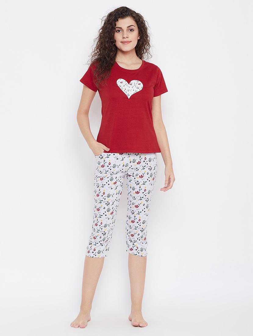 short sleeved printed capri set nightwear set - 18307374 - Zoom Image - 0