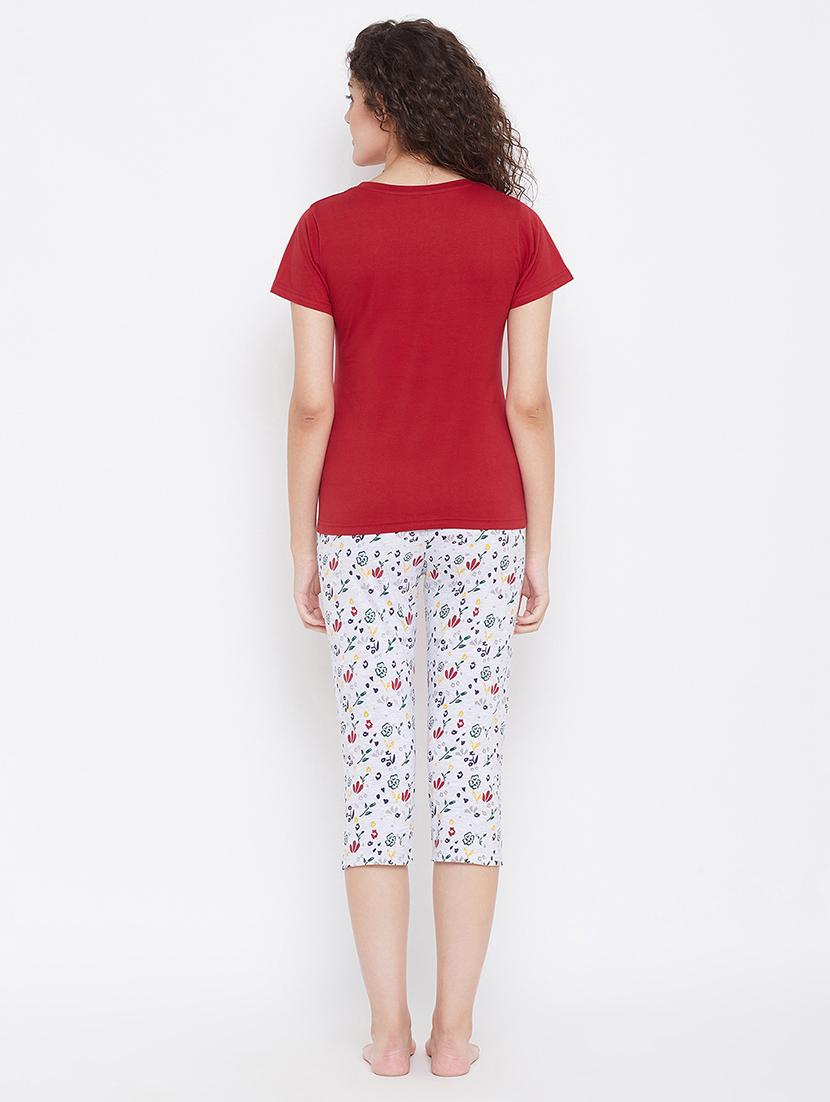 short sleeved printed capri set nightwear set - 18307374 - Standard Image - 3