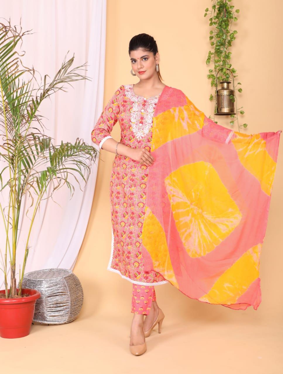 cotton printed suit with dupatta set  - 18308030 -  Zoom Image - 0
