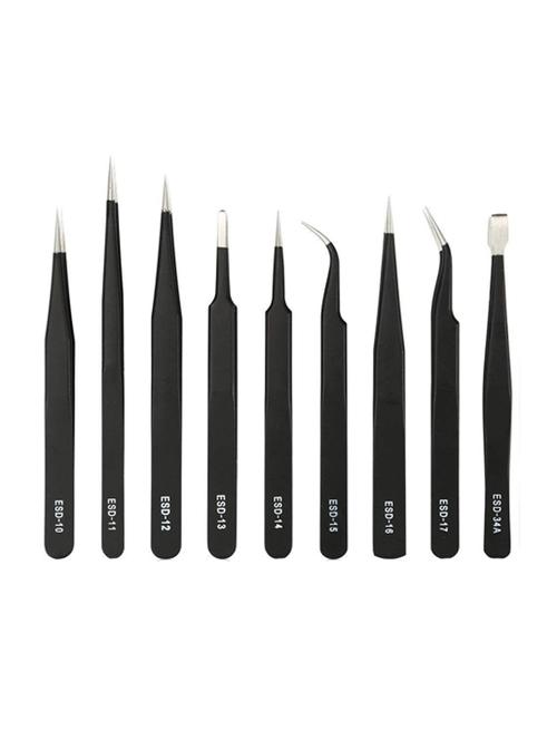 alis 9 pcs stainless steel tweezer set, anti-static esd tweezers with non-magnetic tips - 18308108 - Standard Image - 0