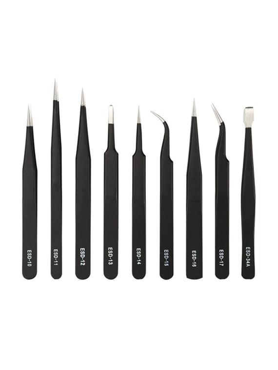 alis 9 pcs stainless steel tweezer set, anti-static esd tweezers with non-magnetic tips - 18308108 - Zoom Image - 0