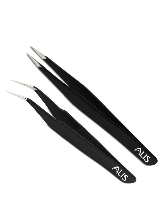 alis professional tweezer straight and curved tips black for repairing, soldering & (crafting tweezer set of 2 black) black q45 - 18308109 - Zoom Image - 0