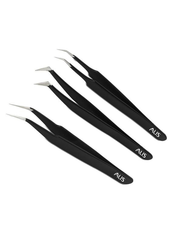 alis crafts precision anti-static black esd tweezers set for repair | swiss antimagnetic tweezers 3 pcs kit (black coated) - 18308110 - Zoom Image - 0