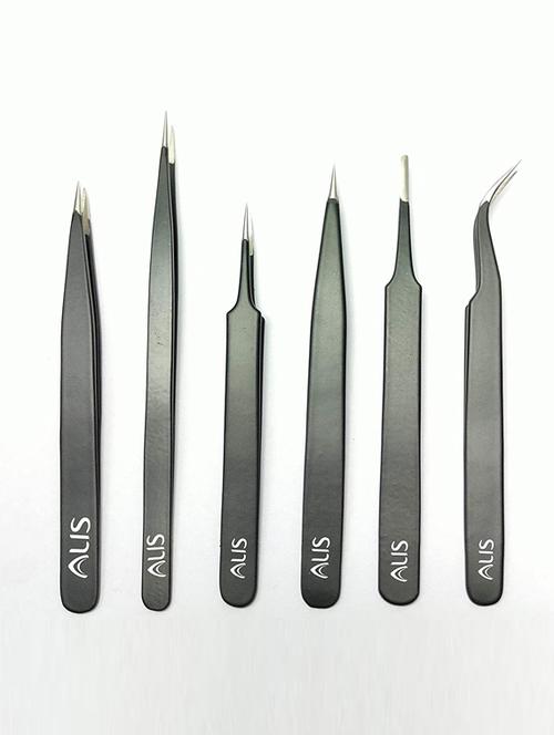 alis set of 6 pcs esd tweezers combo set of point tip tweezers, pointed tip & flat tip hair plucker, precision - 18308112 - Standard Image - 0