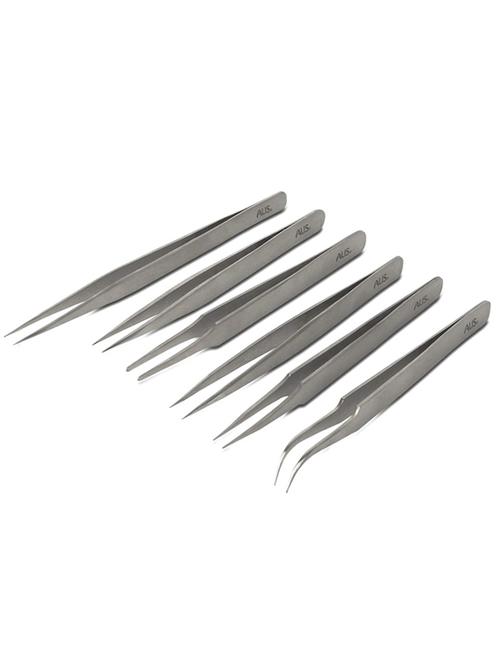 alis professional stainless steel 6 pcs tweezer set with fine tips sizes and angles - 18308116 - Standard Image - 0
