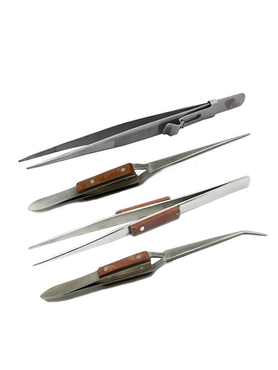 alis soldering tweezer combo set including crossover & curved cross locking, straight solder non-locking tweezer - 18308118 - Zoom Image - 0