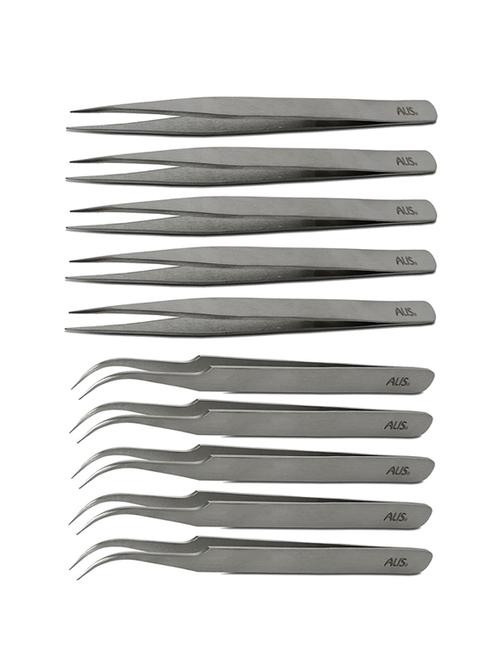 alis set of 10 non magnetic esd safe black coated tweezers - 5 straight & 5 curved (ss tweezers) - 18308124 - Standard Image - 0