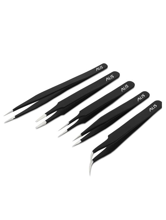 alis 5 pcs esd precision multifunction tweezers set, upgraded anti-static professional tweezers precision (powder coated) - 18308139 - Zoom Image - 0