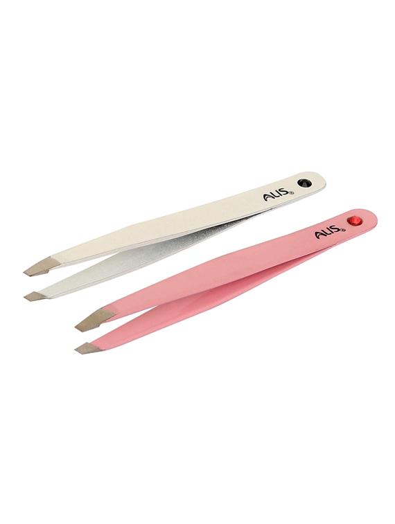 alis white & pink colour tweezer plucker set precision tweezers tool set of 2 pcs with travel case (pink & white) - 18308144 - Zoom Image - 0
