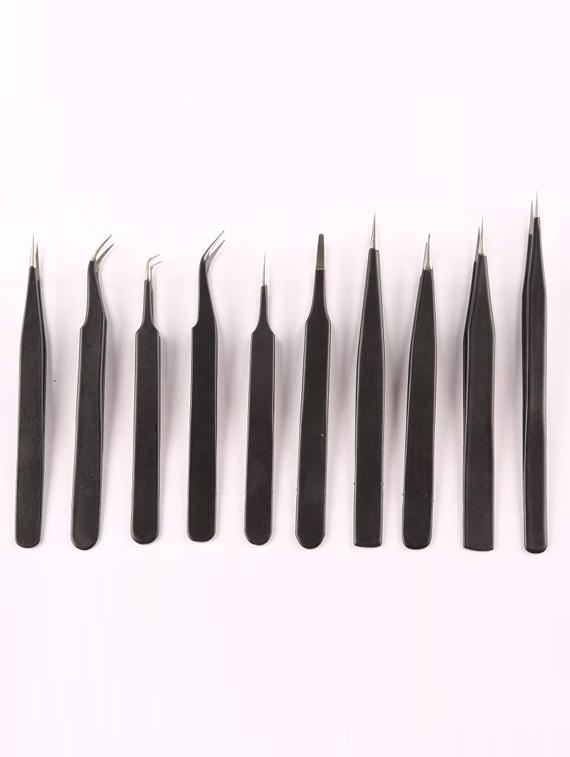 alis esd black coating tweezers set of 10 precision tips for electronics jewelry hobby craft and industrial - 18308146 - Zoom Image - 0