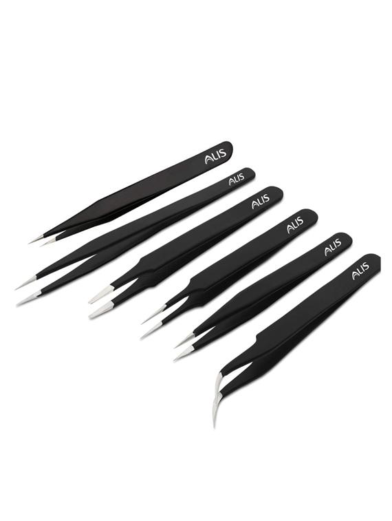 alis 8 pcs esd pointed and flat combo precision tweezer kit tweezers set for electronics repairing, jewelry crafting - 18308147 - Zoom Image - 0