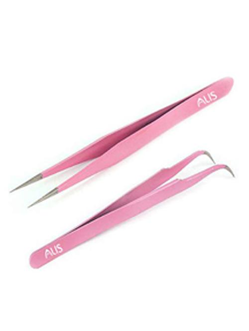 alis tweezer set 2 pcs for women and men|premium stainless steel flat & pointed tip for facial hair (pink sq45) - 18308148 - Standard Image - 0