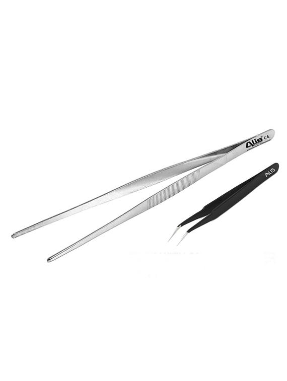 alis akt011 long straight kitchen tweezer with precision serrated tip (10 inch) + free curved tweezer black glossy - 18308151 - Zoom Image - 0