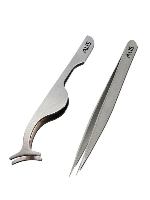 alis false eyelashes applicator kit fish tail clip tweezers for lashes application & removal set of 2 silver - 18308152 - Standard Image - 0