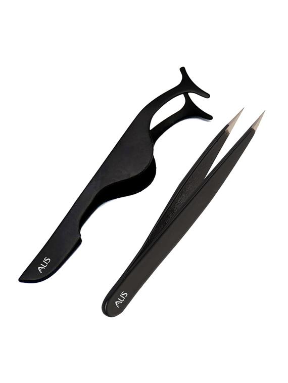 alis false eyelashes applicator kit | fish tail clip tweezers| fake lash extension remover precision tool set of 2 black (black) - 18308154 - Zoom Image - 0