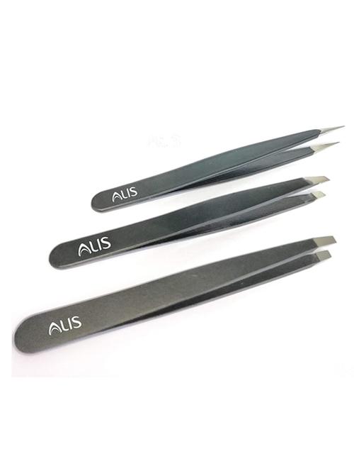 alis professional stainless steel tweezers set 3 pieces combo set (black) for daily beauty routine - 18308181 - Standard Image - 0