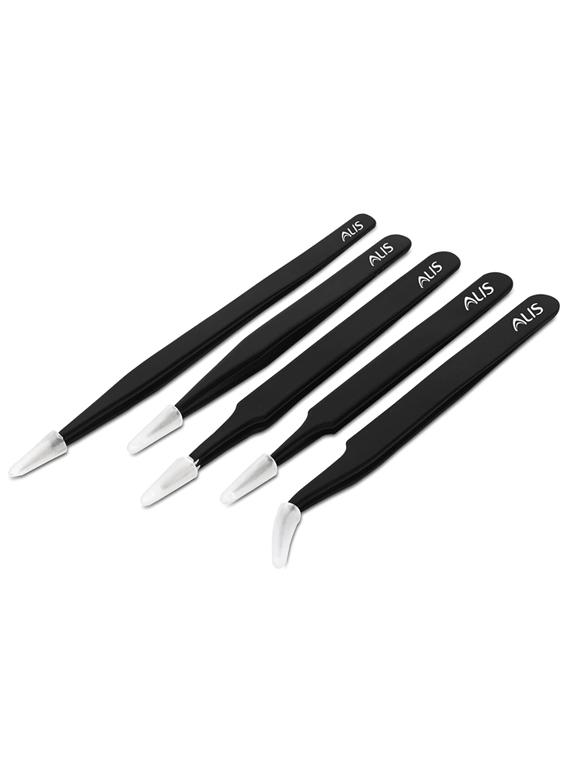 alis tweezers set of 5 antistatic non-magnetic stainless steel esd blackupgraded anti-static stainless steel curved of tweezers - 18308187 - Zoom Image - 0