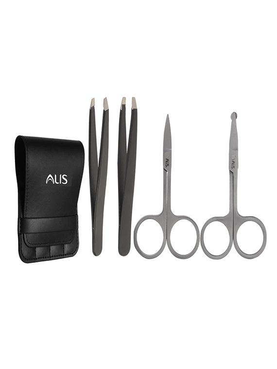 alis eyebrow tweezers for women precision tweezer & scissor combo silver black grooming kit with pouch - 18308192 - Zoom Image - 0