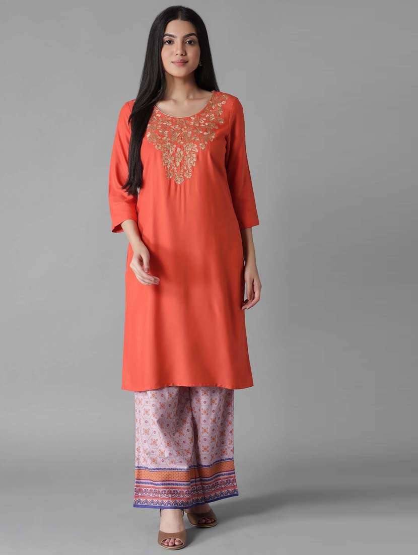 orange viscose kurta palazzo  set