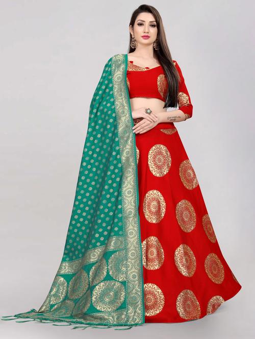 red banarasi flared lehenga - 18308345 -  Standard Image - 0
