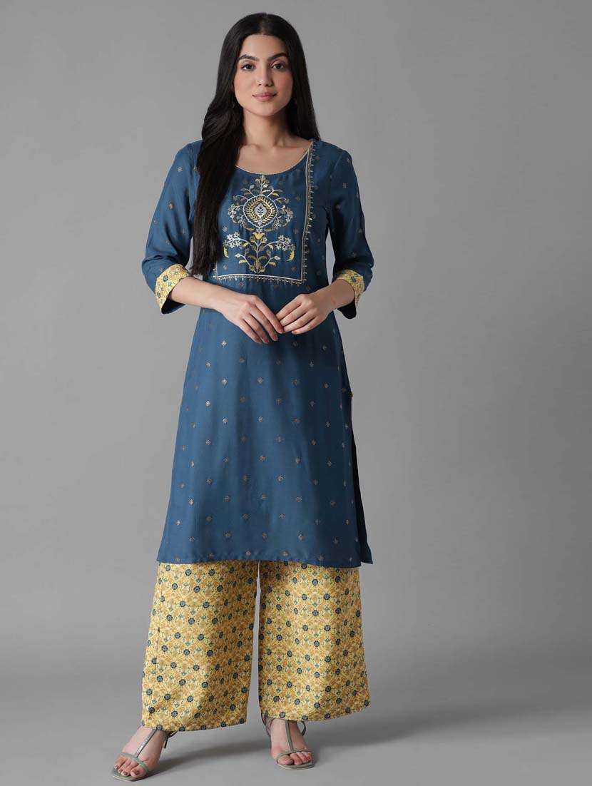 blue modal kurta palazzo  set