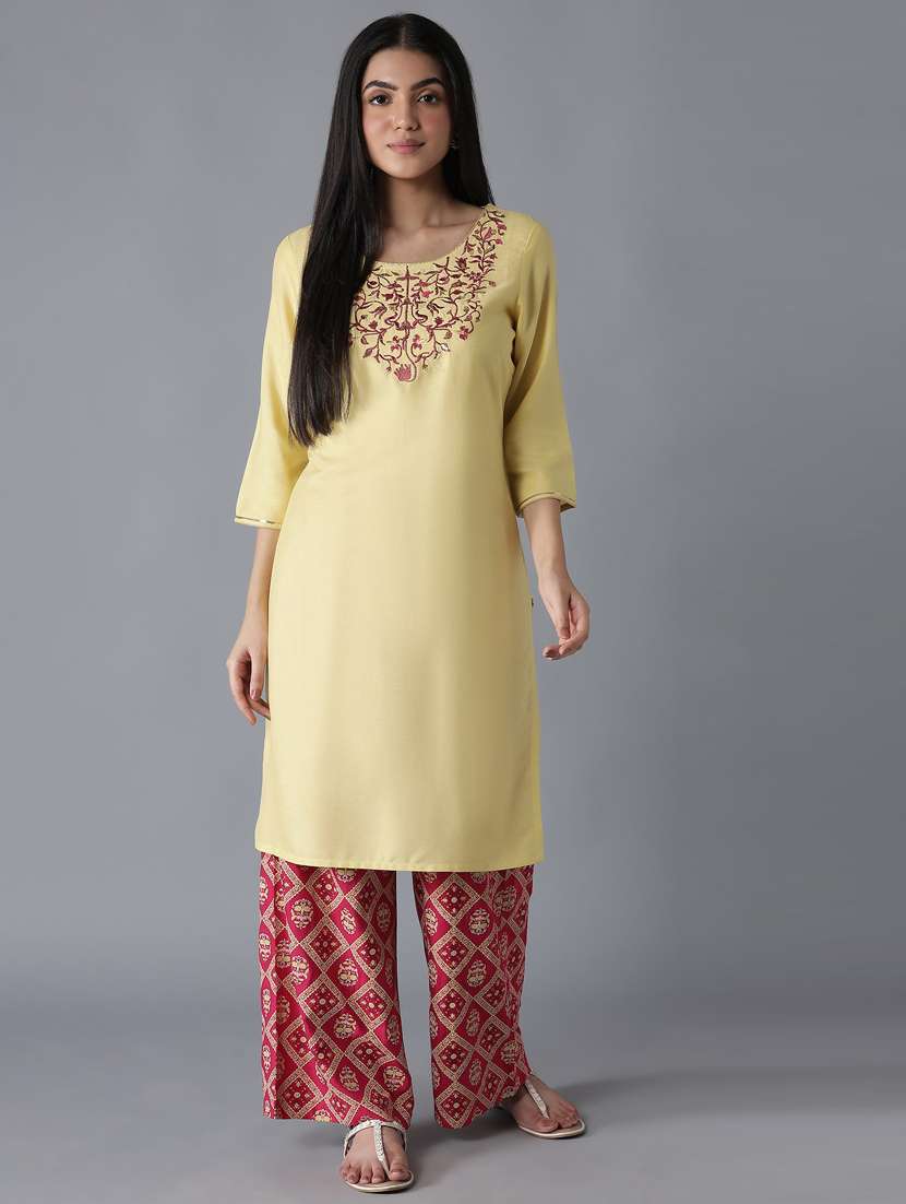 yellow viscose kurta palazzo  set