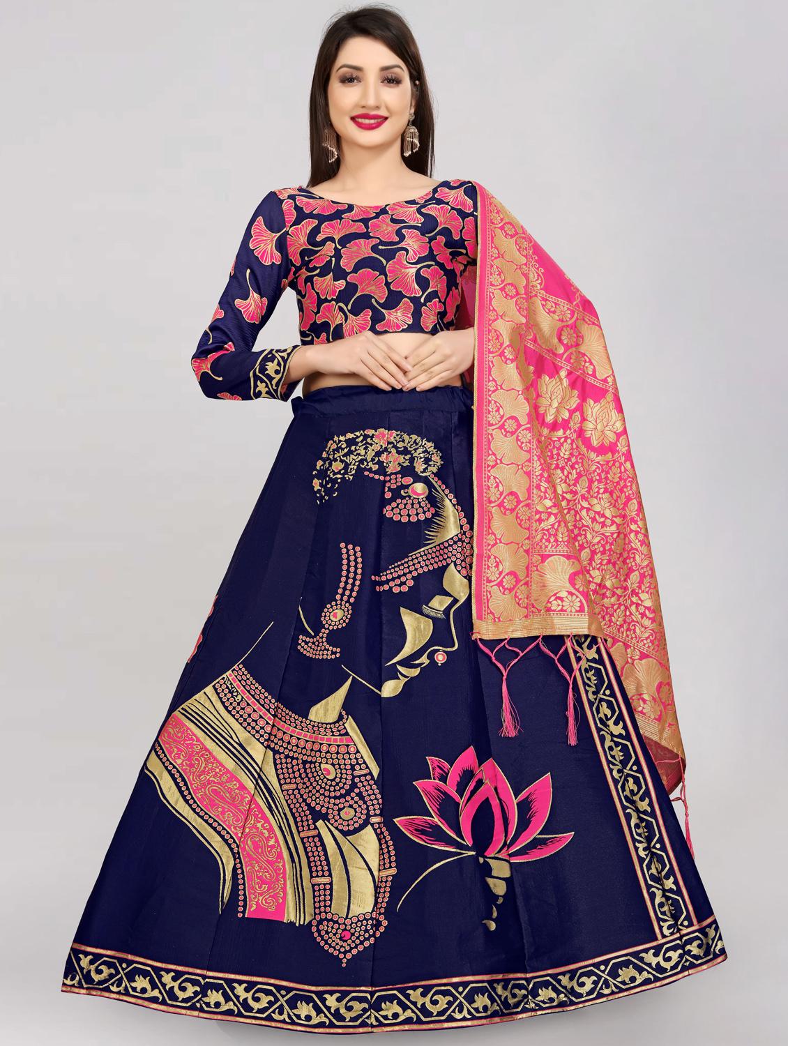 pink banarasi flared lehenga - 18308563 - Zoom Image - 0