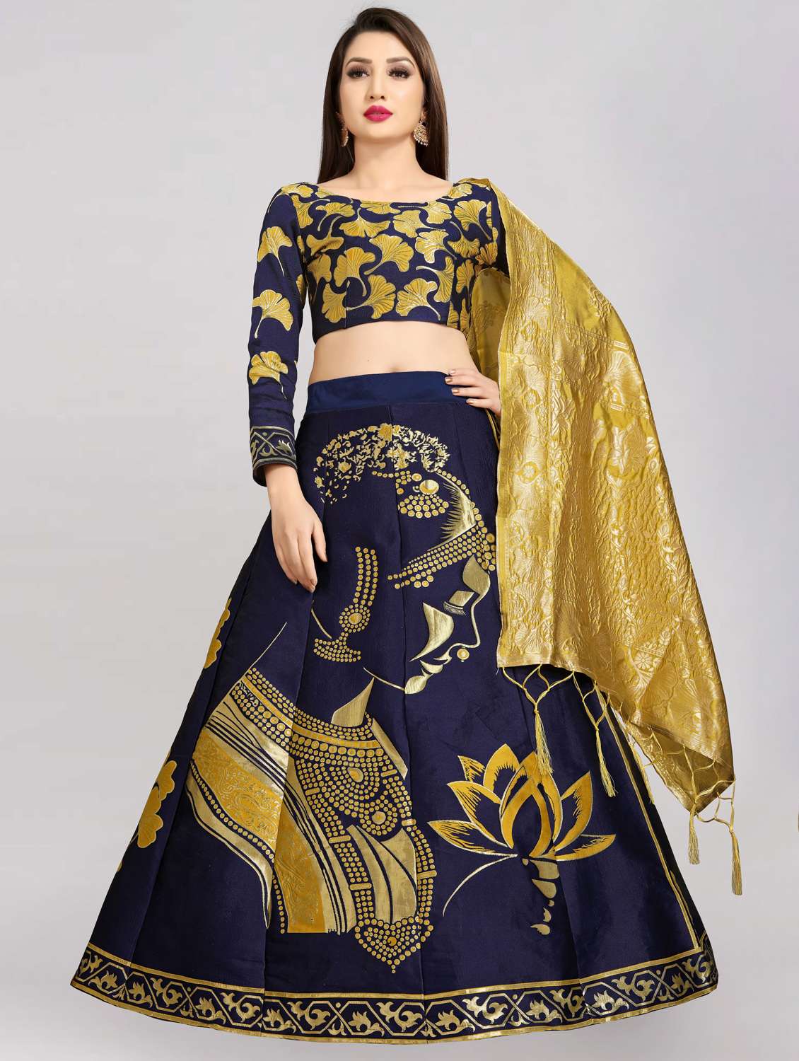 yellow banarasi flared lehenga - 18308564 - Zoom Image - 0