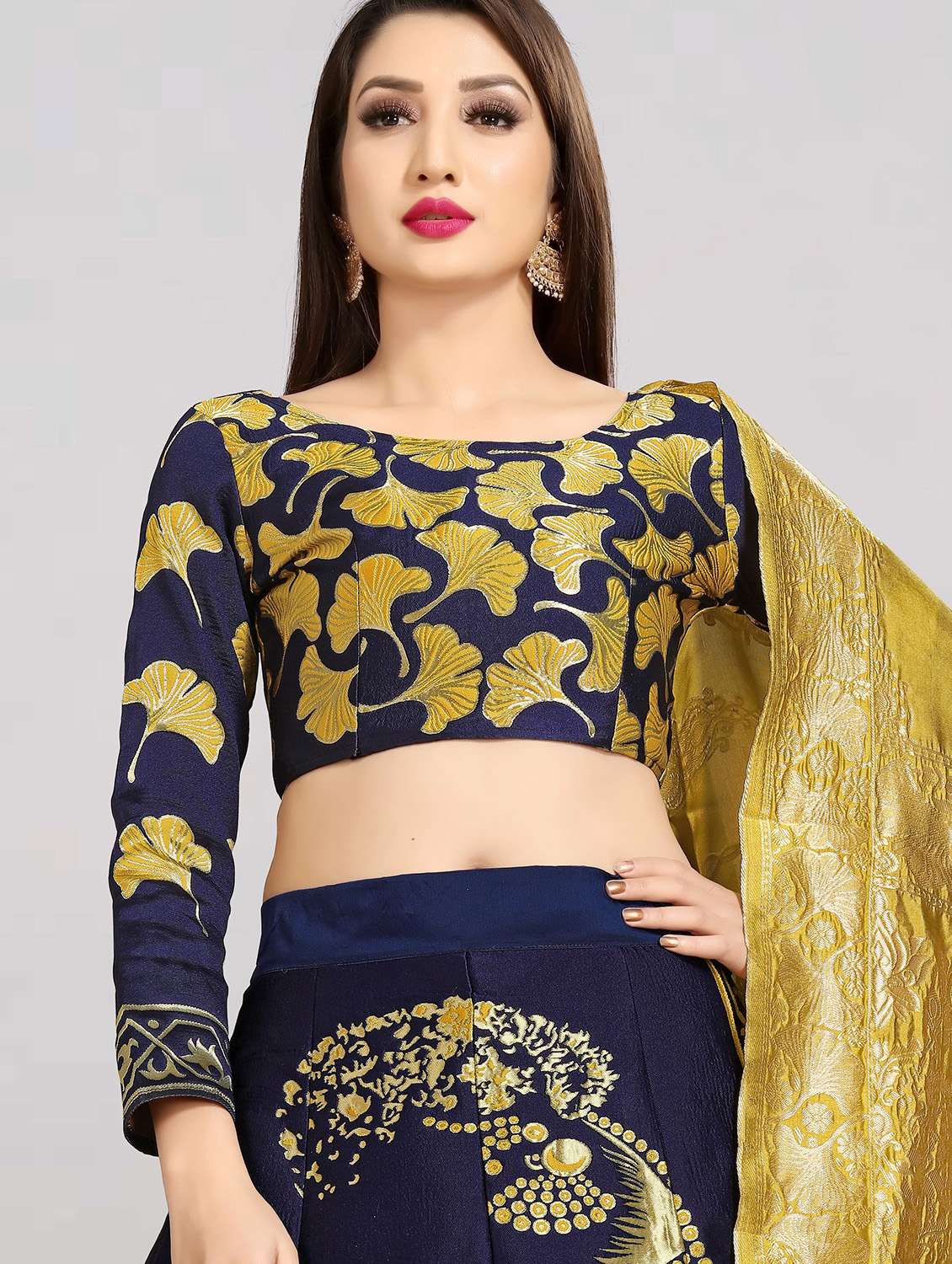 yellow banarasi flared lehenga - 18308564 - Standard Image - 3