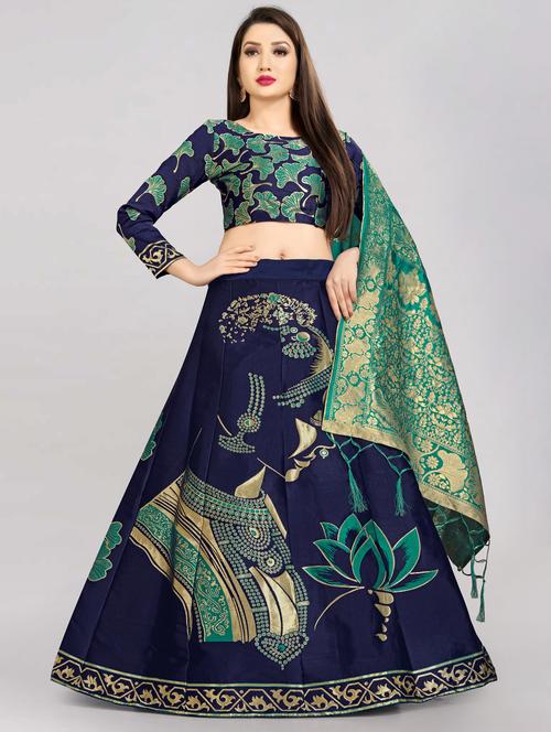 green banarasi flared lehenga - 18308566 - Standard Image - 0