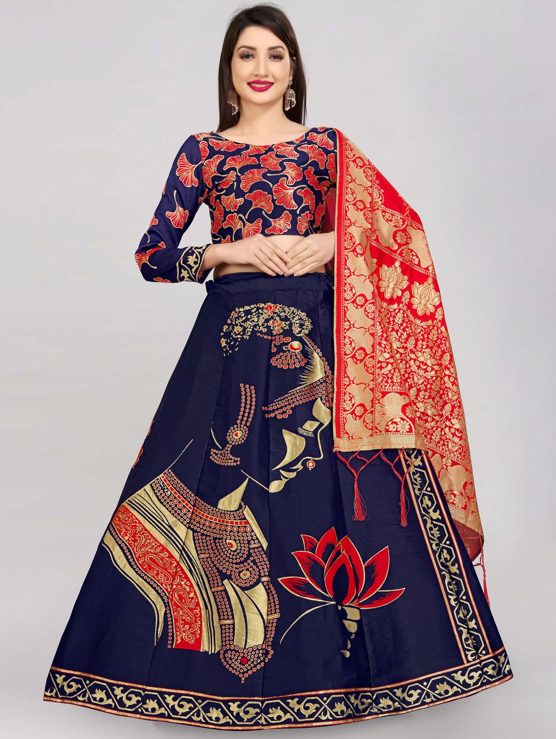 red banarasi flared lehenga - 18308569 - Zoom Image - 0