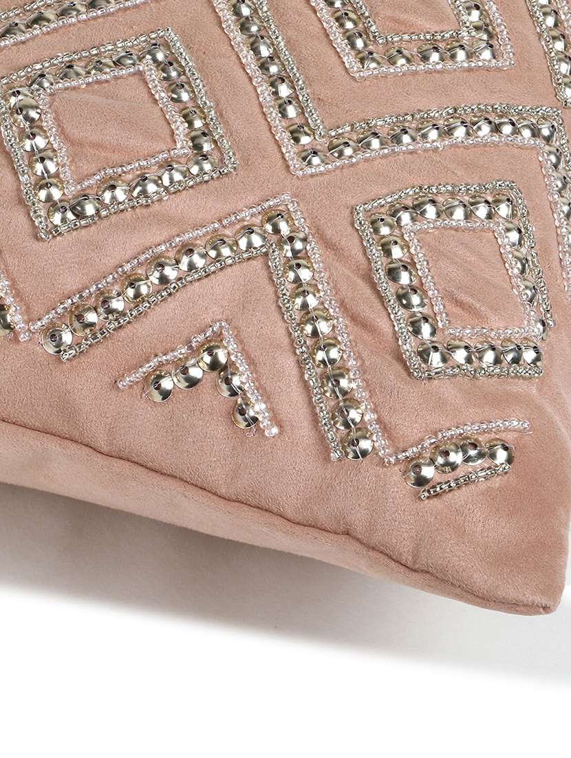 mezposh dazzle dusky pink & dull gold chevron embellished suede cushion cover (16"x16") - 18308591 - Standard Image - 5
