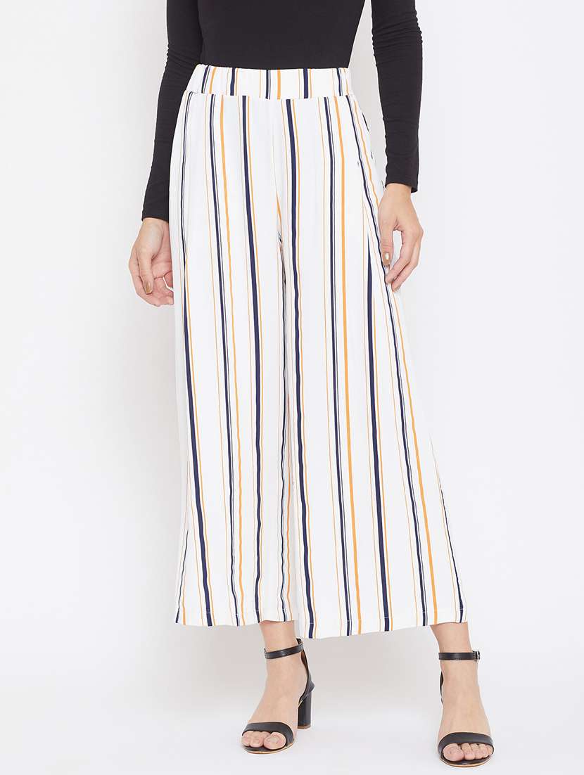 white mid-rise striped trouser