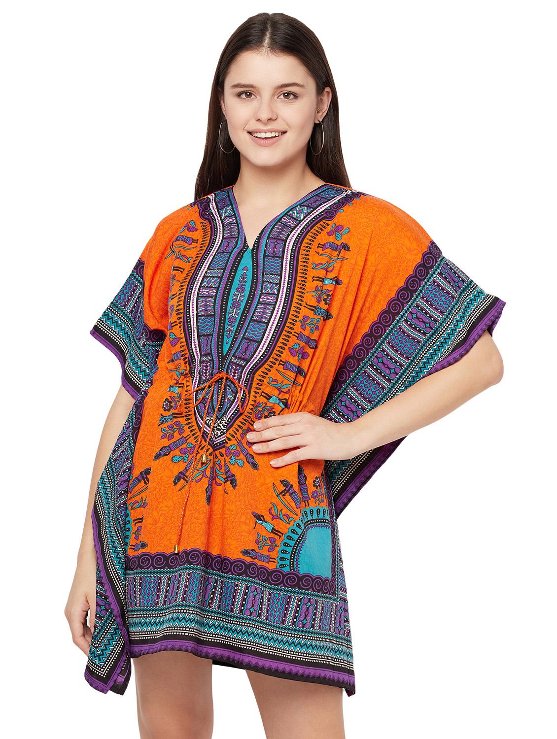 orange relaxed fit printed kaftan dress - 18308877 - Zoom Image - 0