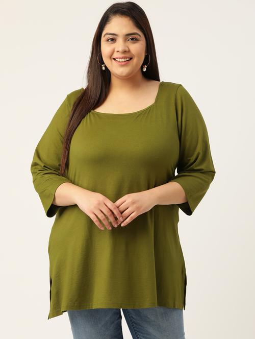 olive solid plus top - 18309014 - Standard Image - 0