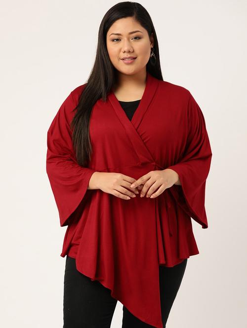 maroon solid wrap top - 18309048 -  Standard Image - 0