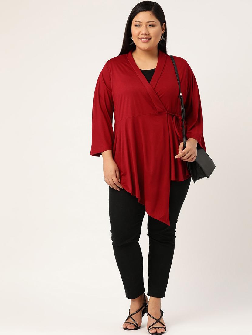 maroon solid wrap top - 18309048 - Standard Image - 3