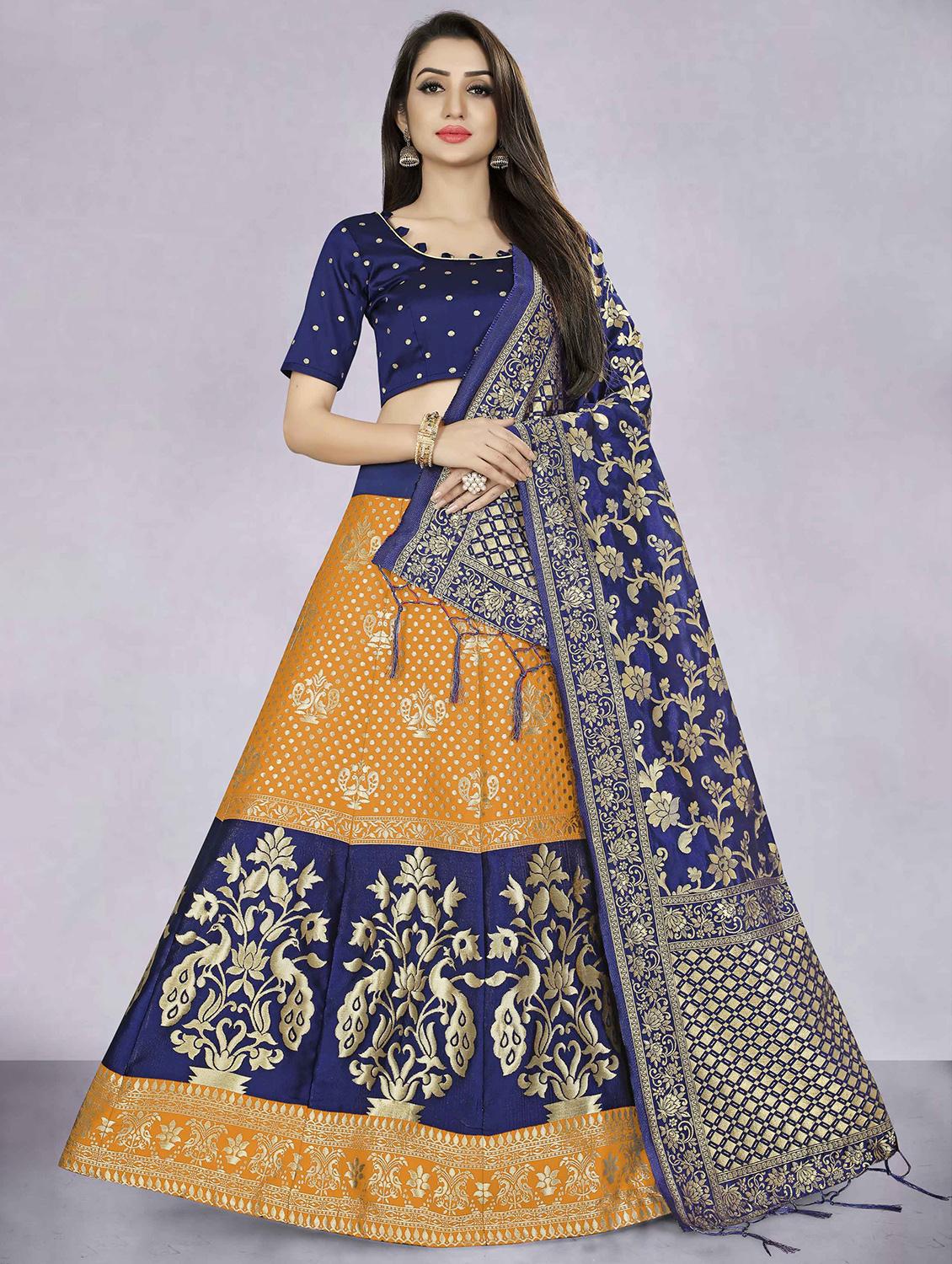 orange banarasi flared lehenga - 18309341 - Zoom Image - 0
