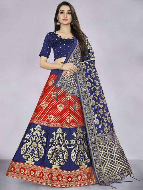 red banarasi flared lehenga - 18309343 - Standard Image - 0