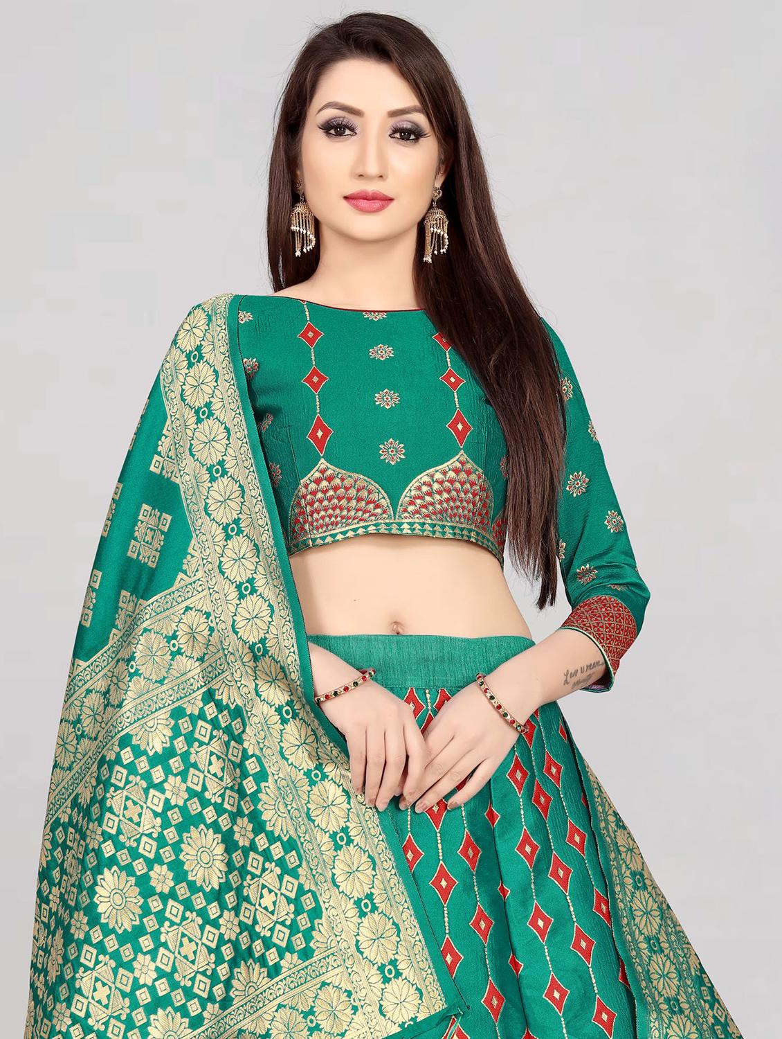 green banarasi flared lehenga - 18309424 - Standard Image - 3