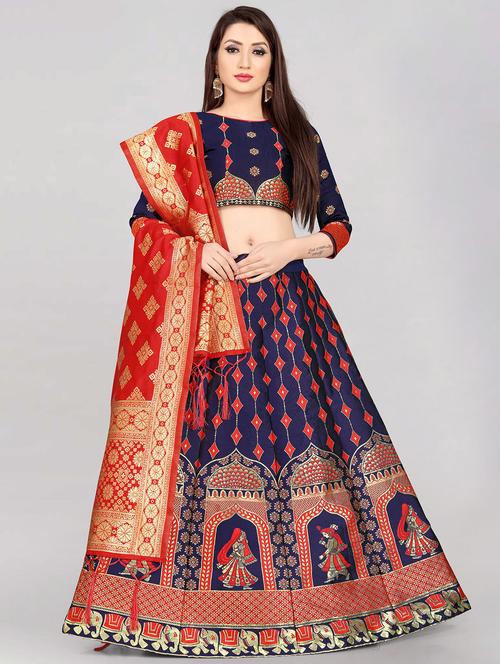 red banarasi flared lehenga - 18309427 - Standard Image - 0