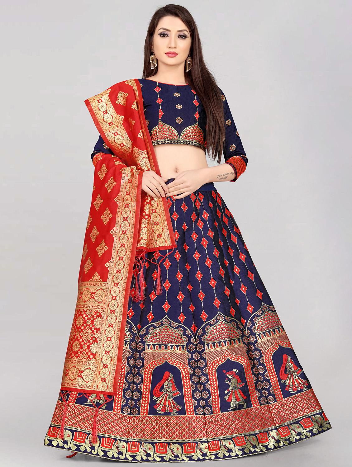 red banarasi flared lehenga - 18309427 - Zoom Image - 0